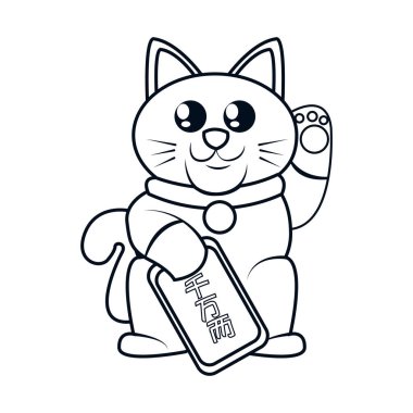 İzole edilmiş Kawaii Asya kedisi. Neko bir elini kaldırdı.