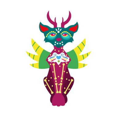 İzole edilmiş Meksikalı kedi alebrije karakteri