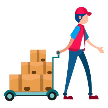 Yalıtılmış teslimatçı, elinde paketler var.