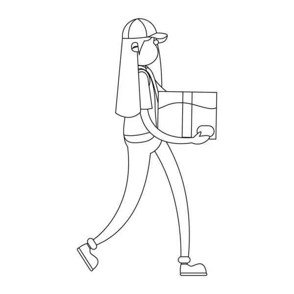 Chica de entrega aislada con un paquete — Vector de stock