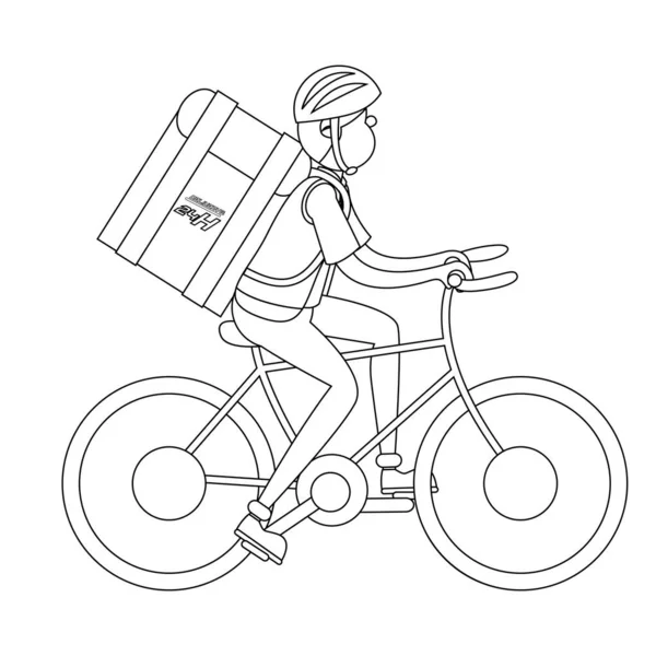 Un repartidor aislado con un paquete en bicicleta — Vector de stock