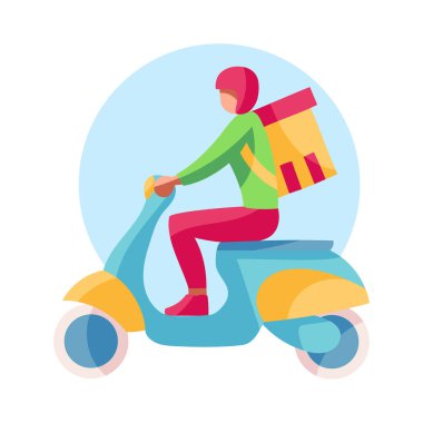 Motosikletli bir paketle izole edilmiş teslimatçılar.