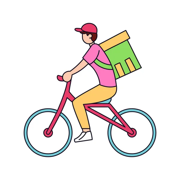 Isolated delivery guy with a package on a bicycle — Stock Vector