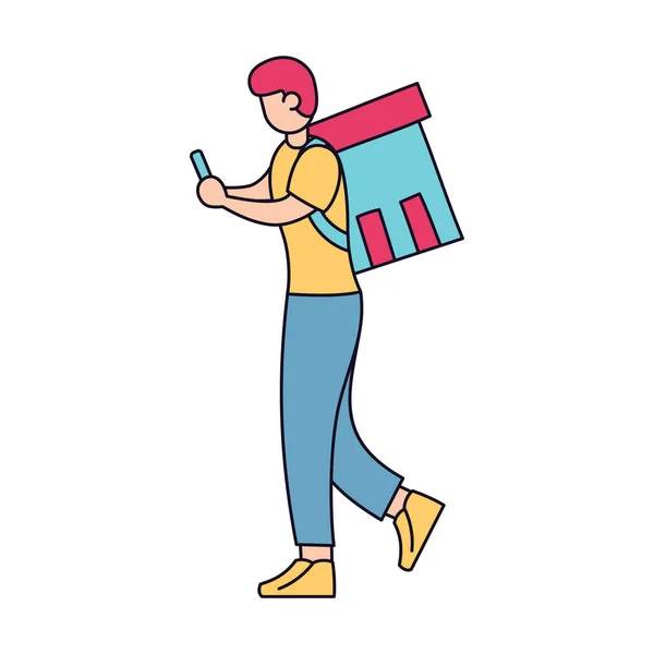 Isolated delivery boy with a package — Stock Vector