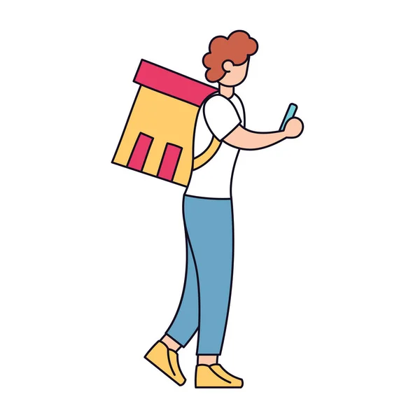 Isolated delivery boy with a package — Stock Vector