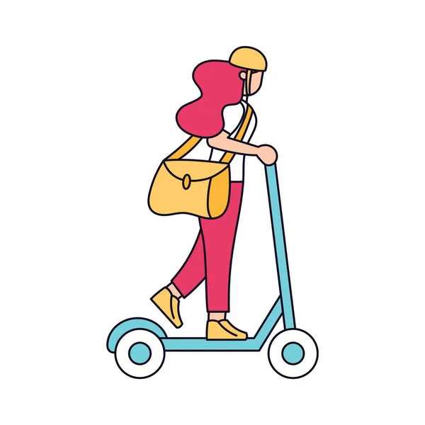 Chica de entrega aislada con un paquete en una scooter — Vector de stock