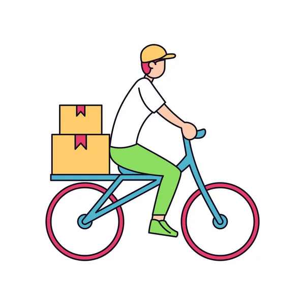 Un repartidor aislado con un paquete en bicicleta — Archivo Imágenes Vectoriales