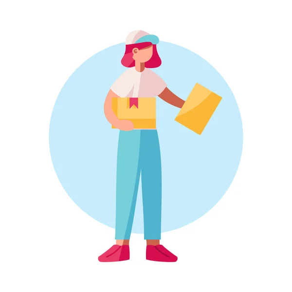 Isolated delivery girl with a package — Stock Vector