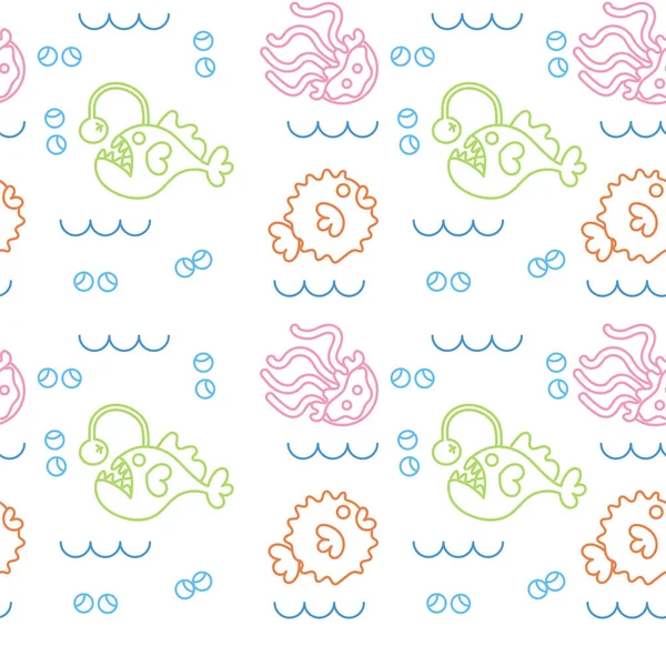 Colored sealife pattern with fishes jellyfishes — Stock Vector