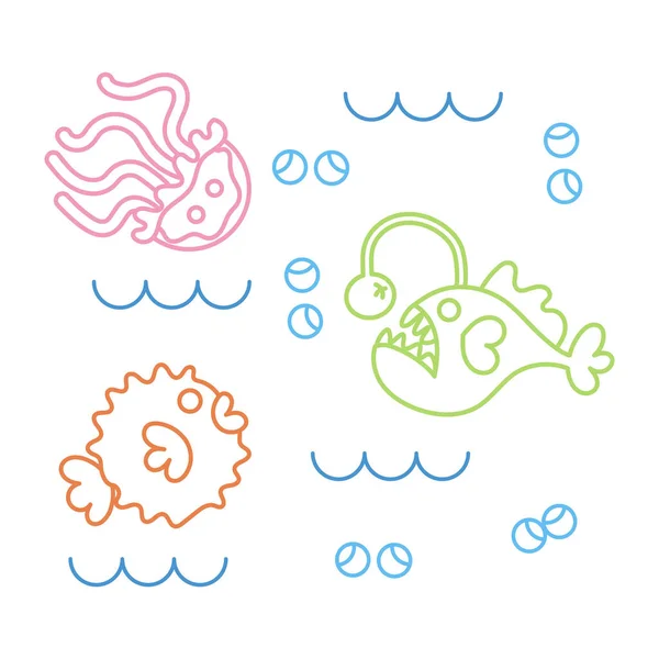 有鱼水母的彩色海豹生活模式 — 图库矢量图片