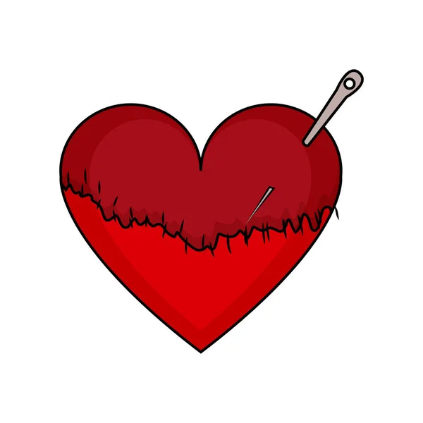 Μεμονωμένο σχήμα καρδιάς σκίτσο με μια βελονιά — Διανυσματικό Αρχείο