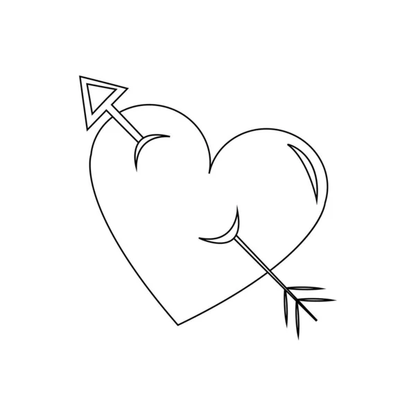 Forme de coeur isolé avec un croquis de flèche — Image vectorielle