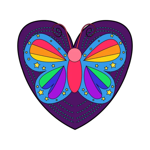 Esbozo de forma de corazón aislado con una mariposa — Archivo Imágenes Vectoriales