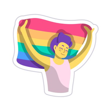 Igbt bayrağı tutan izole bir gururlu adam.