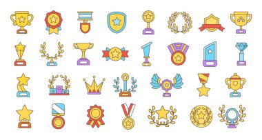 Bir dizi ödül ve madalya.