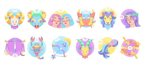Serie completa di segni zodiacali colorati — Vettoriale Stock