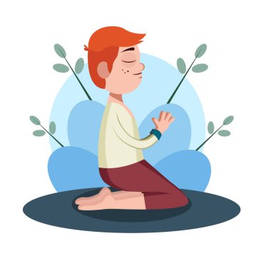 Yoga meditasyonu yapan yalnız bir adam. Sağlıklı yaşam tarzı.