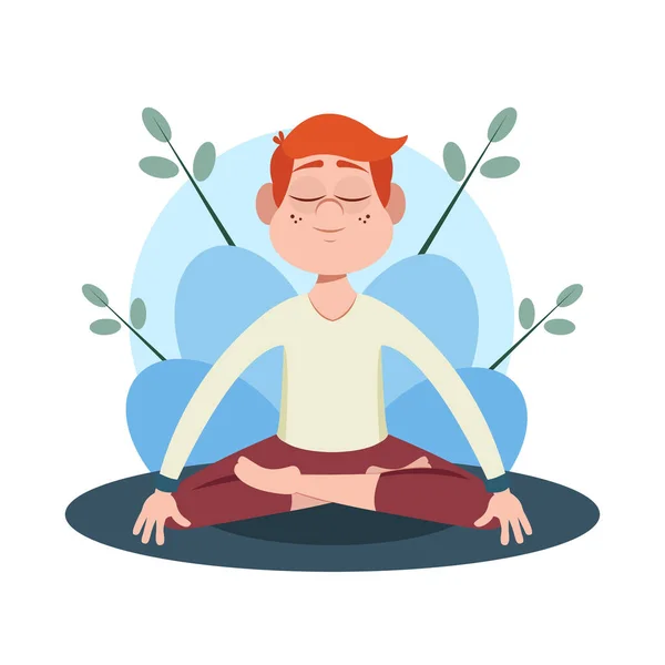 Yoga meditasyonu yapan yalnız bir adam. Sağlıklı yaşam tarzı. — Stok Vektör