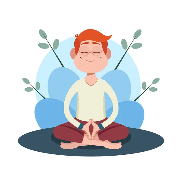 Isolated man meditating Yoga Healthy Lifestyle — Stock Vector