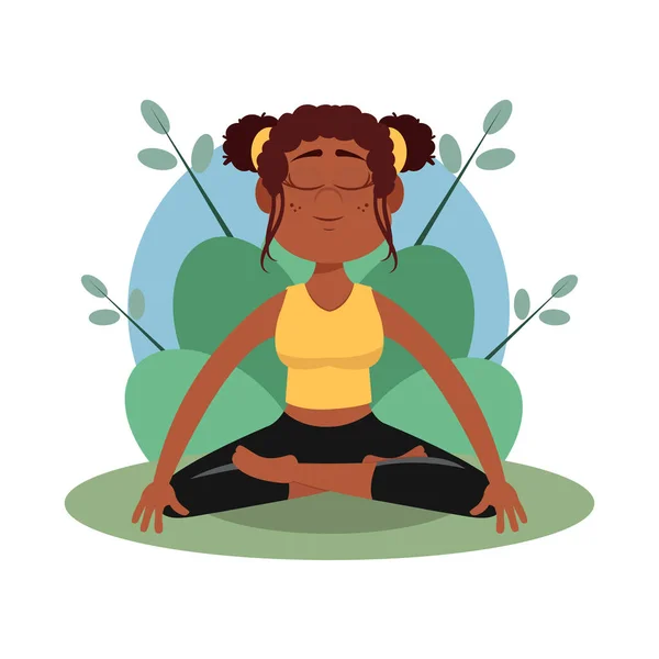 Yoga meditasyonu yapan yalnız bir kadın. Sağlıklı yaşam tarzı. — Stok Vektör