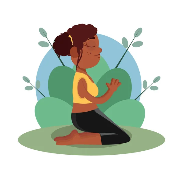 Isolated woman meditating Yoga Healthy Lifestyle — Stockvektor