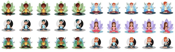 Ensemble d'hommes et de femmes méditant Yoga — Image vectorielle