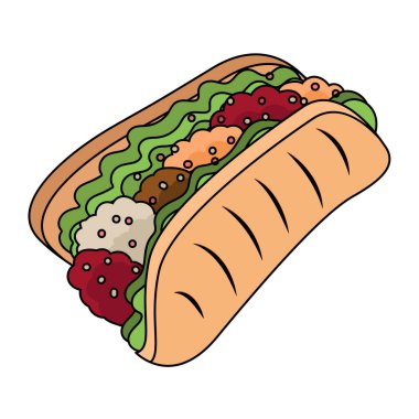 Peynirli tako, domates, yemek ve marul.