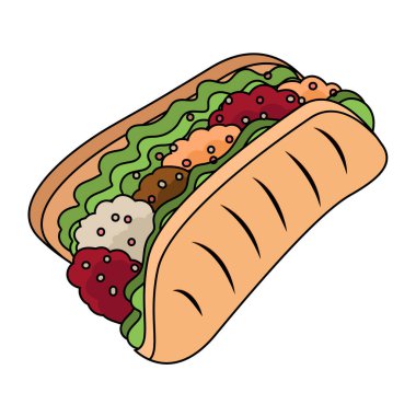 Peynirli tako, domates, yemek ve marul.