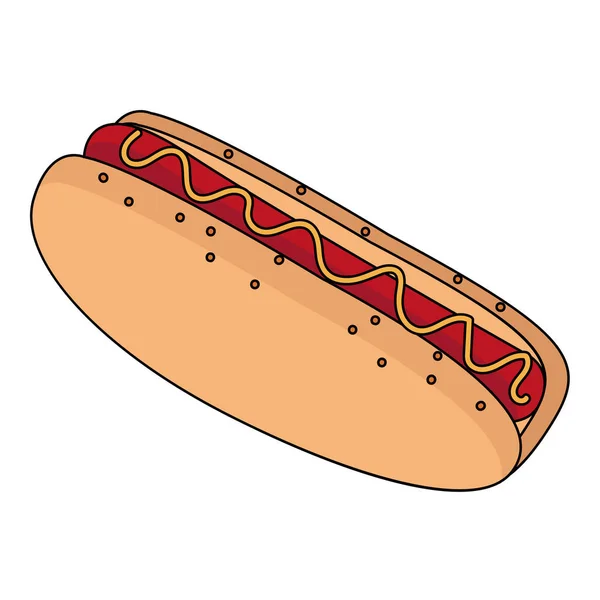 Hot dog isolato con salsiccia e salsa — Vettoriale Stock