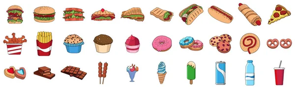 Ensemble de différentes icônes de menu de restauration rapide — Image vectorielle