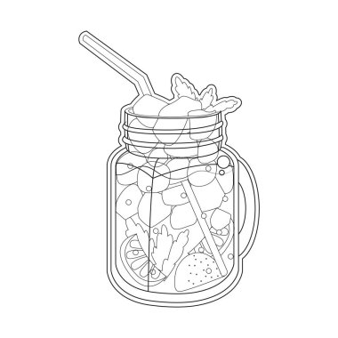 Bir pipet ve dilimlenmiş limonla izole edilmiş soğuk tropikal kokteyl.