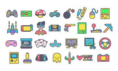 Oyun çubukları ve oyun simgeleri seti