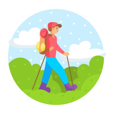 İzole bir adam kamp çıkartmasında yürüyüş yapıyor.