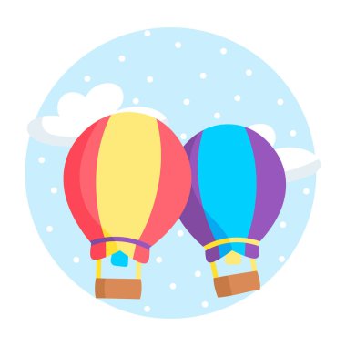Gökyüzünde izole edilmiş bir çift hava balonu kamp etiketi.