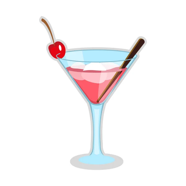 Boisson isolée à cocktail tropical froid avec cerise et glace — Image vectorielle