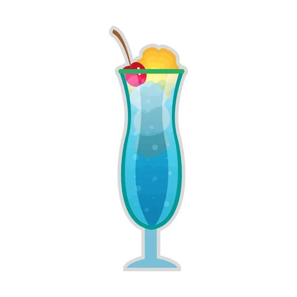 Geïsoleerde tropische cocktail met een kers en ijs — Stockvector