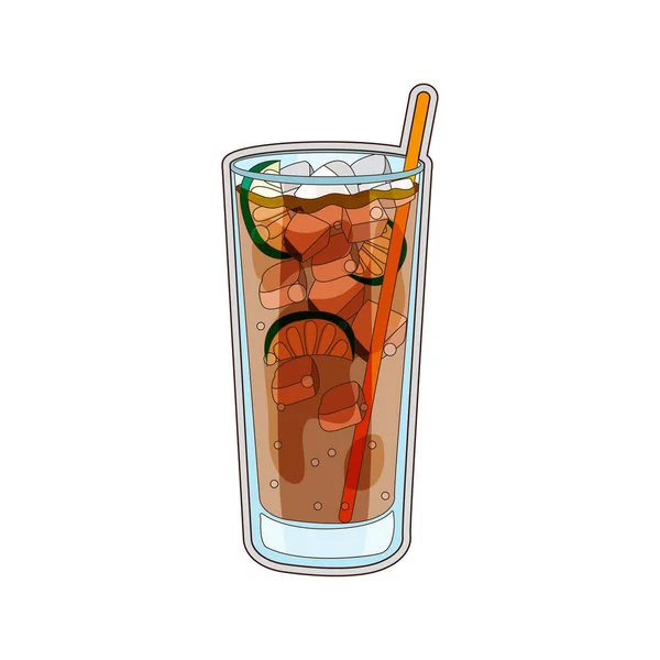 Geïsoleerde koude tropische cocktail met schijfjes citroen — Stockvector