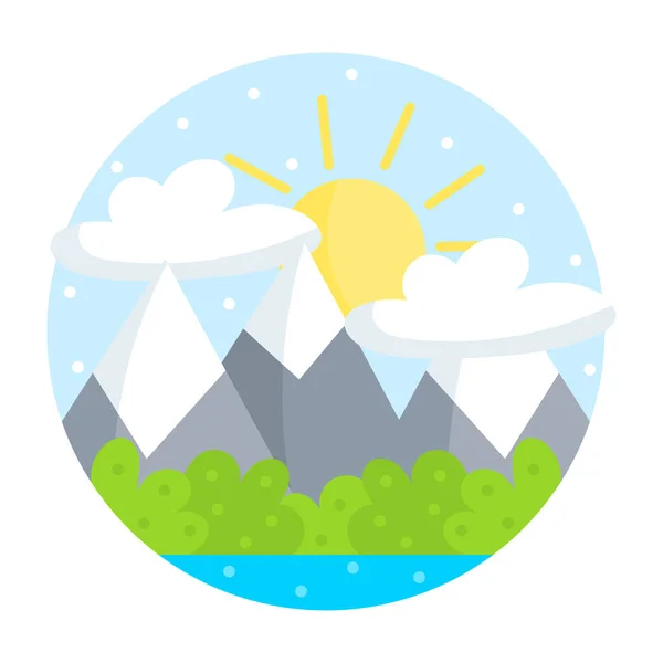 산 위로 떠오르는 태양, 야영 스티커 — 스톡 벡터