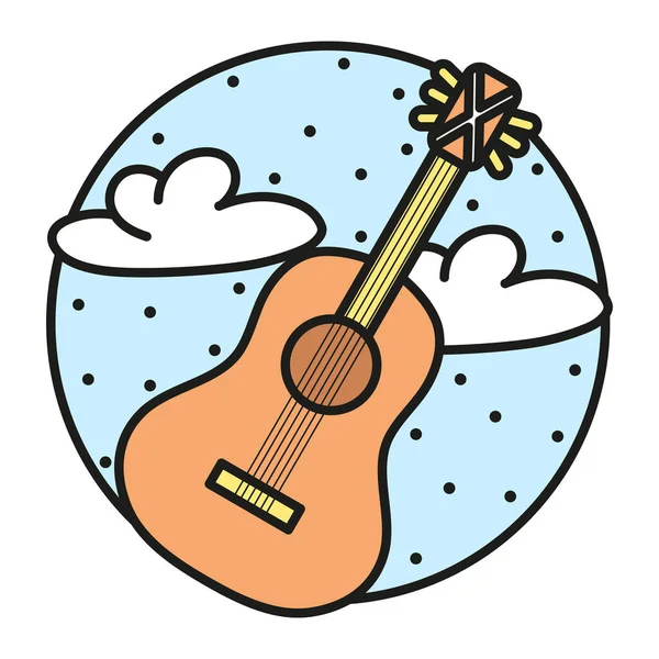 Isolated wooden guitar on a camping sticker — Stock Vector