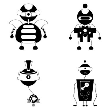 set izole farklı sevimli robotlar