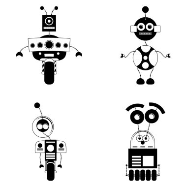 set izole farklı sevimli robotlar
