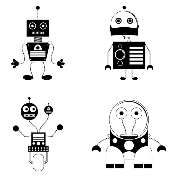 Set izole farklı sevimli robotlar — Stok Vektör