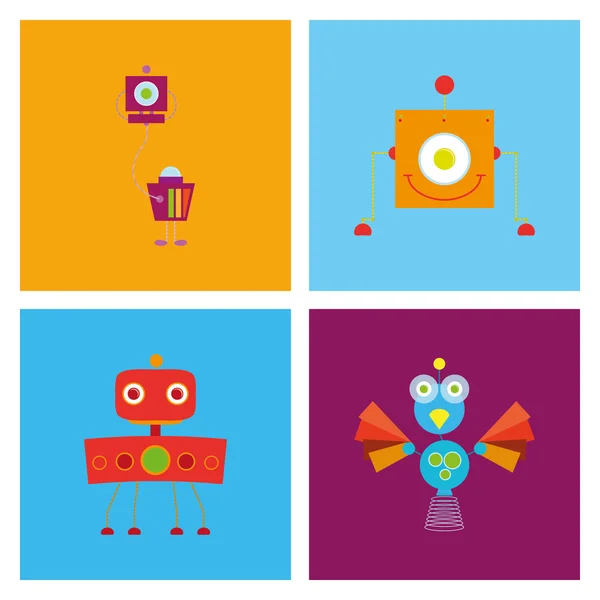 Conjunto de diferentes robots lindos aislados — Vector de stock