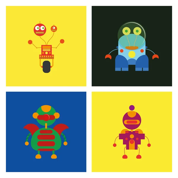 Conjunto de diferentes robots lindos aislados — Vector de stock