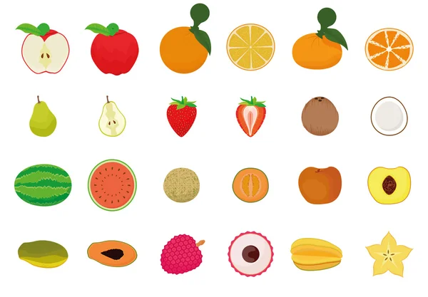 Un conjunto de frutas con expresiones faciales sobre un fondo blanco — Vector de stock