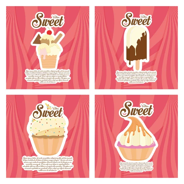 组的颜色背景上孤立的甜点 — 图库矢量图片