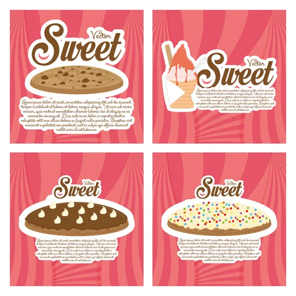Reihe von Desserts isoliert auf farbigem Hintergrund — Stockvektor