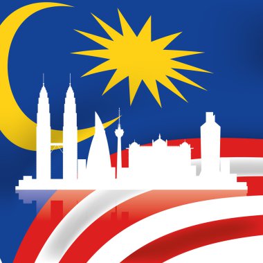malaysian flag and a cityscape of its capital clipart