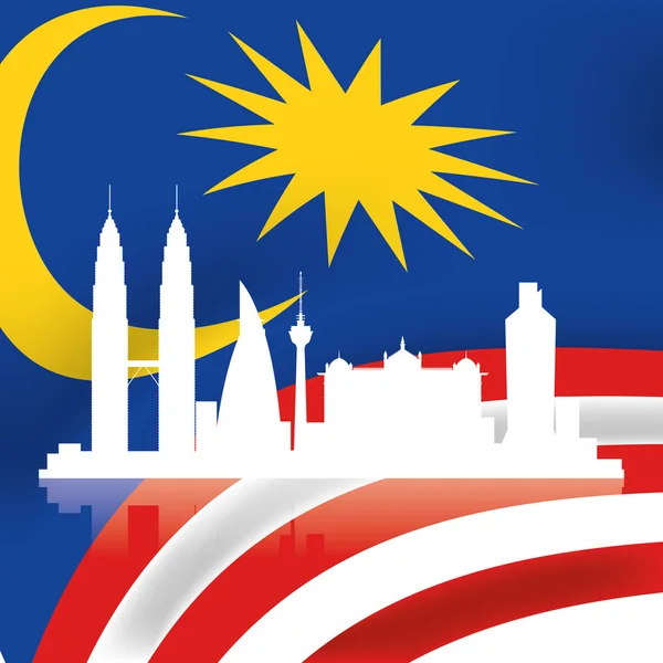 Malaysian flag and a cityscape of its capital — Stock Vector