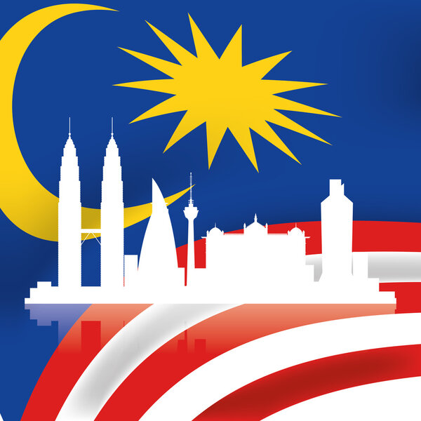 малайзийский флаг и городской пейзаж его столицы
